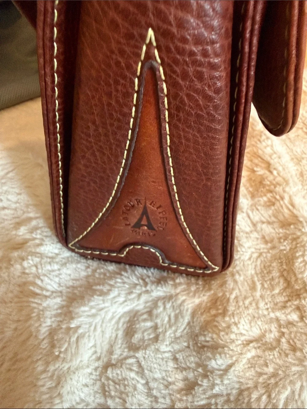 La Tour Eiffel Paris Brown Pebbled Leather Shoulder Bag and Wallet Set Dust Bag